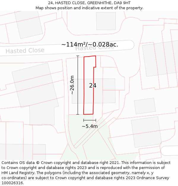 24, HASTED CLOSE, GREENHITHE, DA9 9HT: Plot and title map