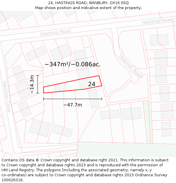 24, HASTINGS ROAD, BANBURY, OX16 0SQ: Plot and title map