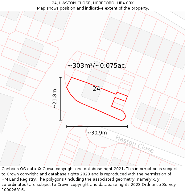 24, HASTON CLOSE, HEREFORD, HR4 0RX: Plot and title map