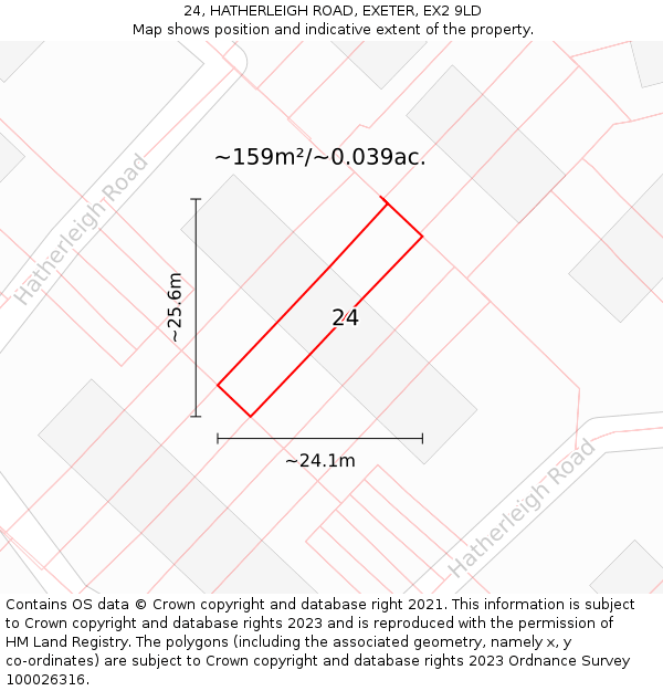 24, HATHERLEIGH ROAD, EXETER, EX2 9LD: Plot and title map