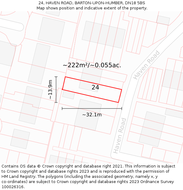 24, HAVEN ROAD, BARTON-UPON-HUMBER, DN18 5BS: Plot and title map