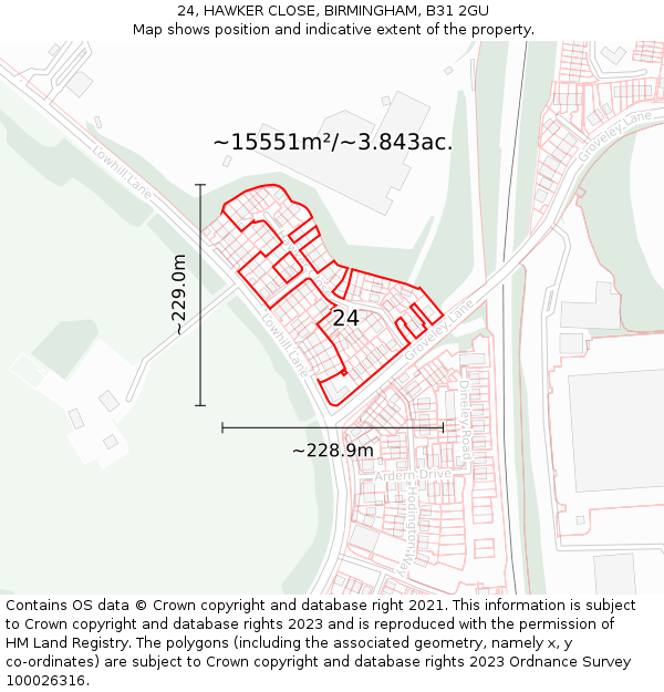 24, HAWKER CLOSE, BIRMINGHAM, B31 2GU: Plot and title map