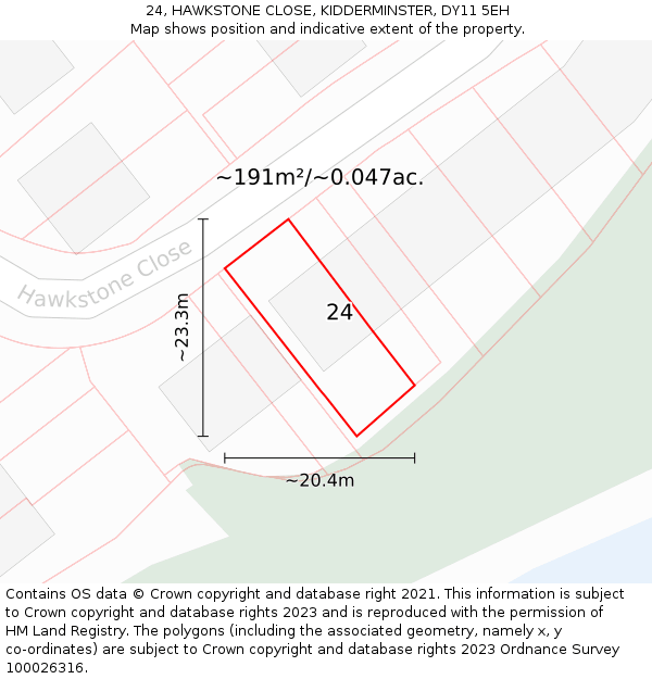 24, HAWKSTONE CLOSE, KIDDERMINSTER, DY11 5EH: Plot and title map