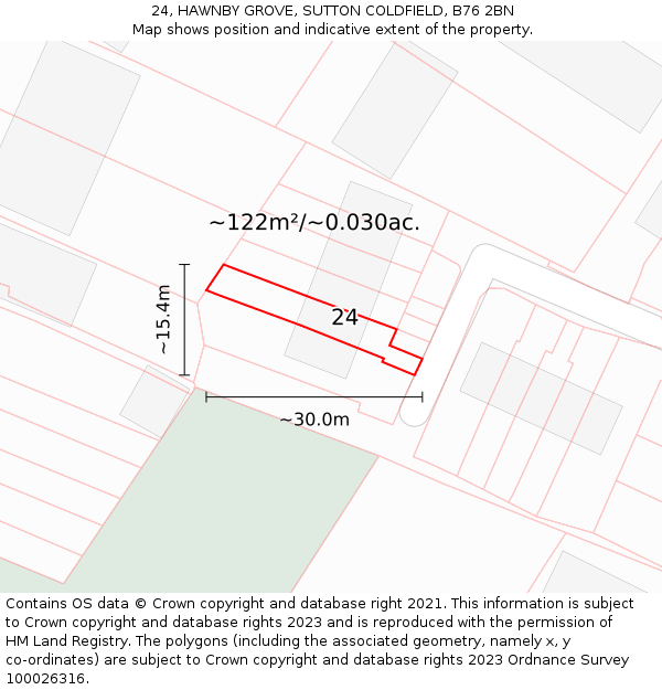 24, HAWNBY GROVE, SUTTON COLDFIELD, B76 2BN: Plot and title map