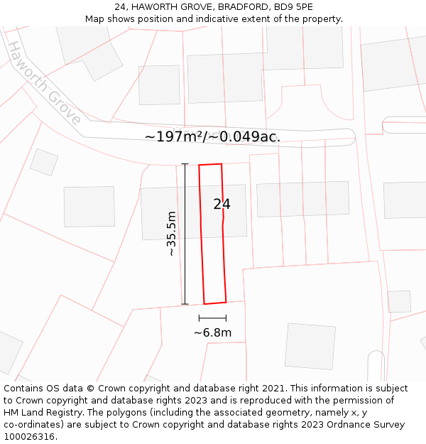 24, HAWORTH GROVE, BRADFORD, BD9 5PE: Plot and title map