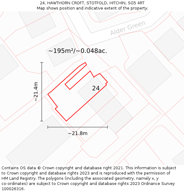 24, HAWTHORN CROFT, STOTFOLD, HITCHIN, SG5 4RT: Plot and title map