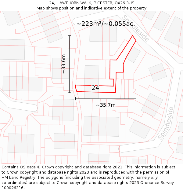 24, HAWTHORN WALK, BICESTER, OX26 3US: Plot and title map