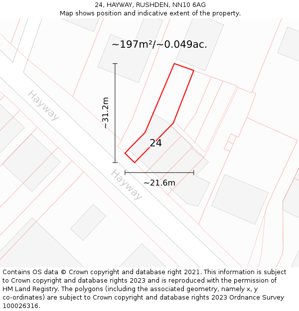24, HAYWAY, RUSHDEN, NN10 6AG: Plot and title map