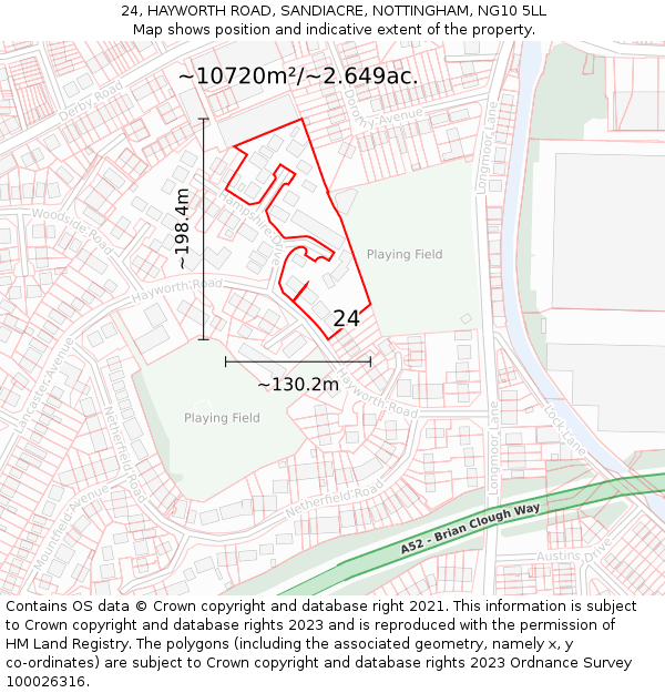 24, HAYWORTH ROAD, SANDIACRE, NOTTINGHAM, NG10 5LL: Plot and title map