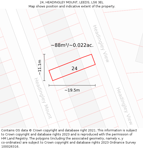 24, HEADINGLEY MOUNT, LEEDS, LS6 3EL: Plot and title map