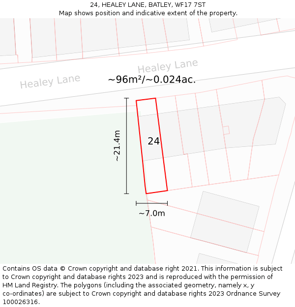 24, HEALEY LANE, BATLEY, WF17 7ST: Plot and title map