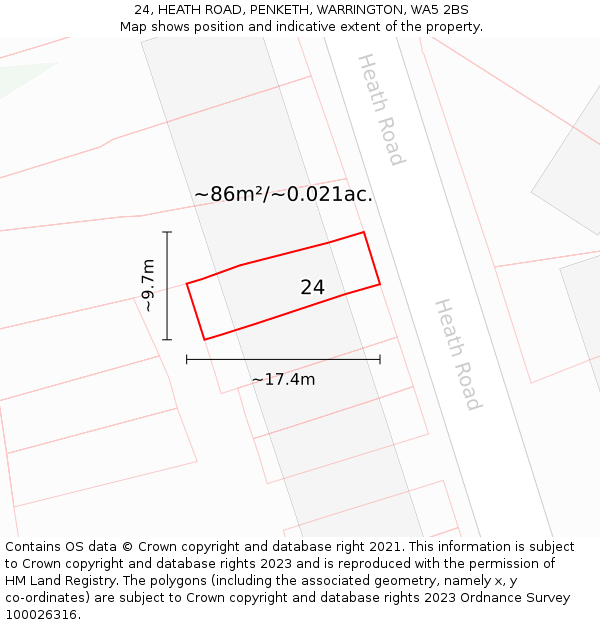 24, HEATH ROAD, PENKETH, WARRINGTON, WA5 2BS: Plot and title map