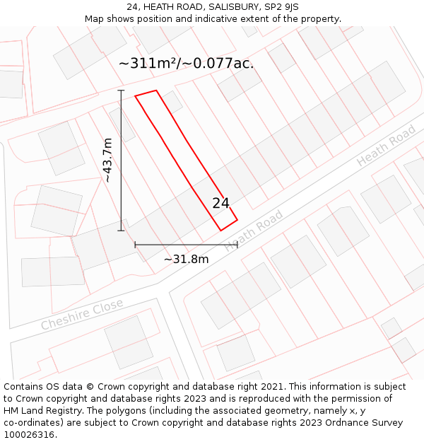 24, HEATH ROAD, SALISBURY, SP2 9JS: Plot and title map