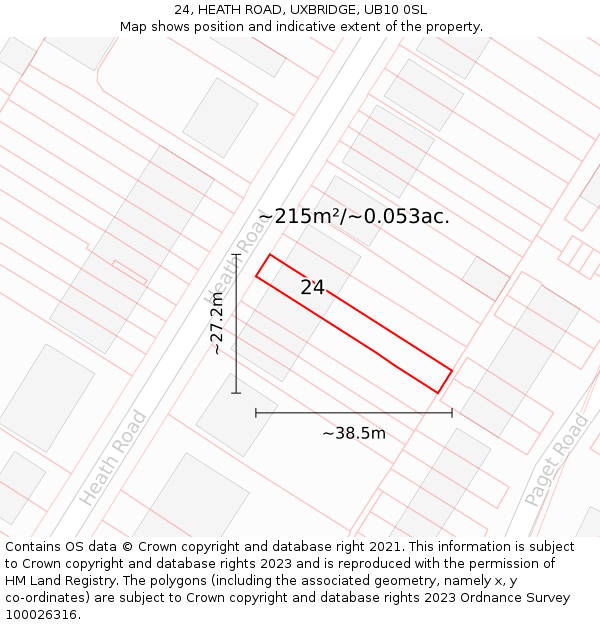 24, HEATH ROAD, UXBRIDGE, UB10 0SL: Plot and title map