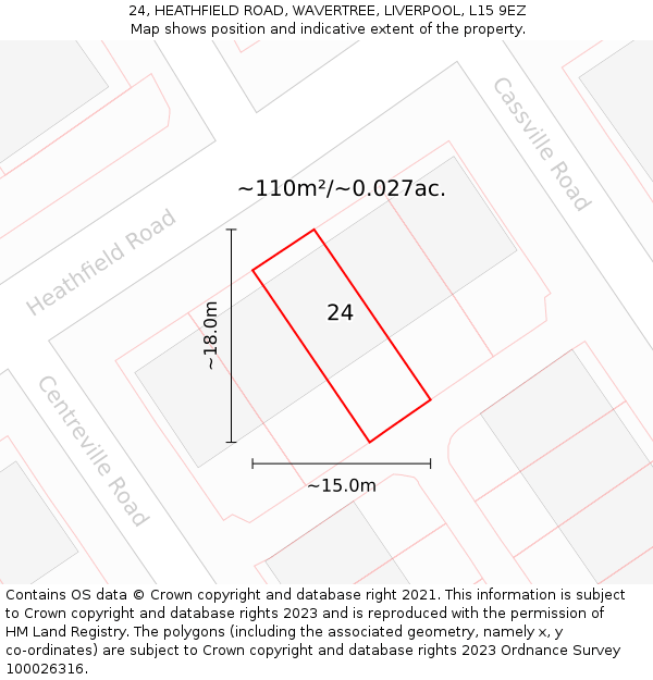24, HEATHFIELD ROAD, WAVERTREE, LIVERPOOL, L15 9EZ: Plot and title map