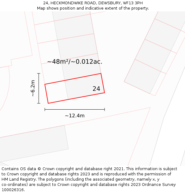 24, HECKMONDWIKE ROAD, DEWSBURY, WF13 3PH: Plot and title map