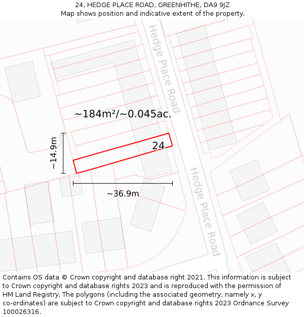 24, HEDGE PLACE ROAD, GREENHITHE, DA9 9JZ: Plot and title map