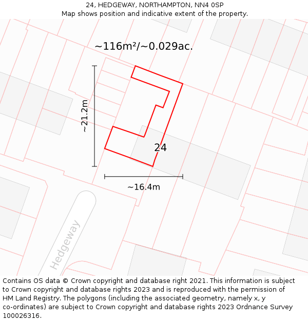 24, HEDGEWAY, NORTHAMPTON, NN4 0SP: Plot and title map