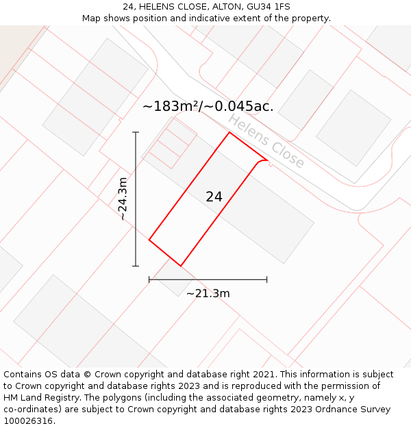 24, HELENS CLOSE, ALTON, GU34 1FS: Plot and title map