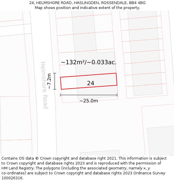 24, HELMSHORE ROAD, HASLINGDEN, ROSSENDALE, BB4 4BG: Plot and title map