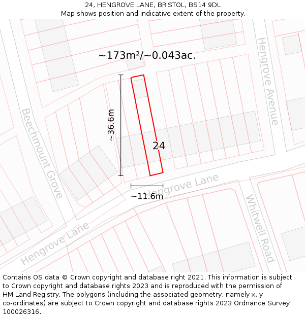 24, HENGROVE LANE, BRISTOL, BS14 9DL: Plot and title map