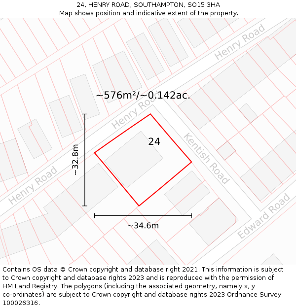 24, HENRY ROAD, SOUTHAMPTON, SO15 3HA: Plot and title map