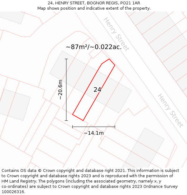 24, HENRY STREET, BOGNOR REGIS, PO21 1AR: Plot and title map