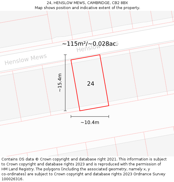 24, HENSLOW MEWS, CAMBRIDGE, CB2 8BX: Plot and title map