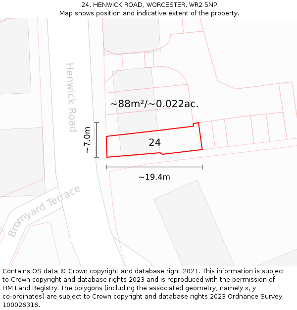 24, HENWICK ROAD, WORCESTER, WR2 5NP: Plot and title map