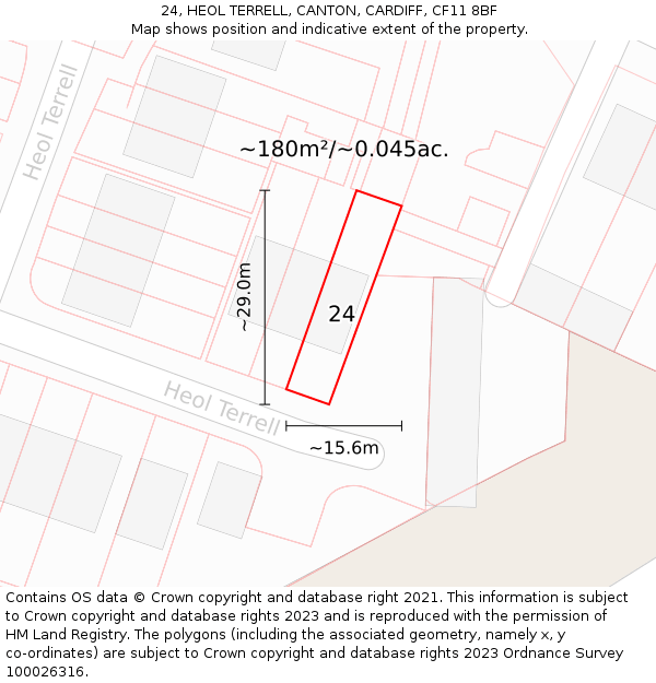 24, HEOL TERRELL, CANTON, CARDIFF, CF11 8BF: Plot and title map
