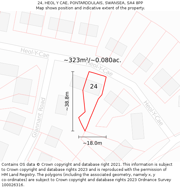 24, HEOL Y CAE, PONTARDDULAIS, SWANSEA, SA4 8PP: Plot and title map