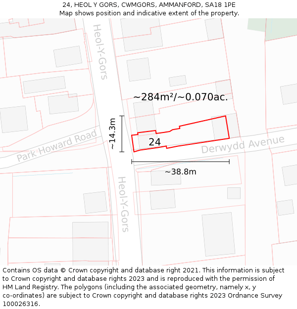 24, HEOL Y GORS, CWMGORS, AMMANFORD, SA18 1PE: Plot and title map