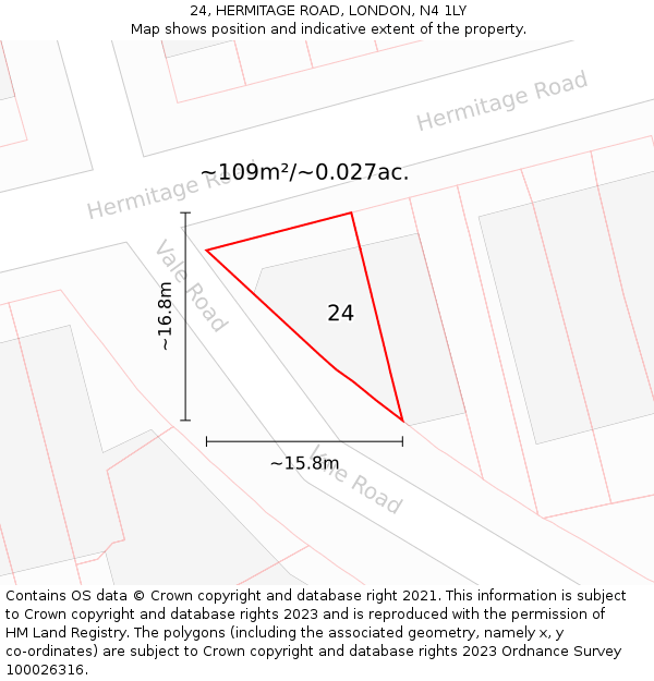24, HERMITAGE ROAD, LONDON, N4 1LY: Plot and title map