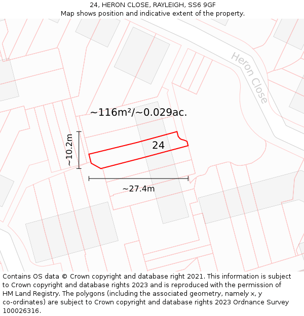 24, HERON CLOSE, RAYLEIGH, SS6 9GF: Plot and title map