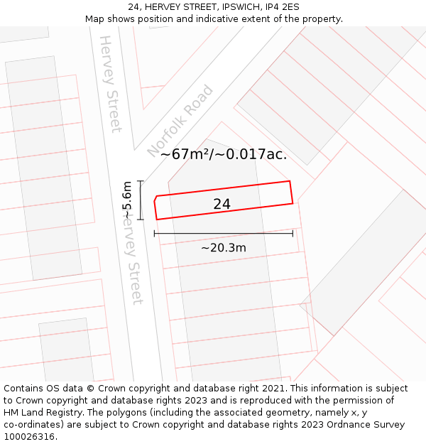 24, HERVEY STREET, IPSWICH, IP4 2ES: Plot and title map