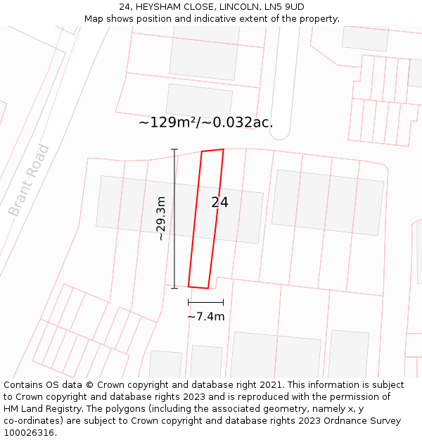 24, HEYSHAM CLOSE, LINCOLN, LN5 9UD: Plot and title map