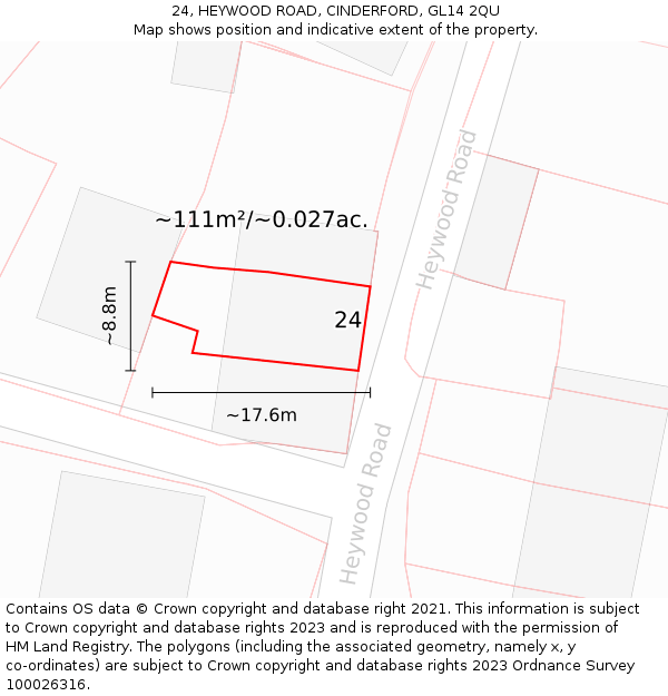 24, HEYWOOD ROAD, CINDERFORD, GL14 2QU: Plot and title map