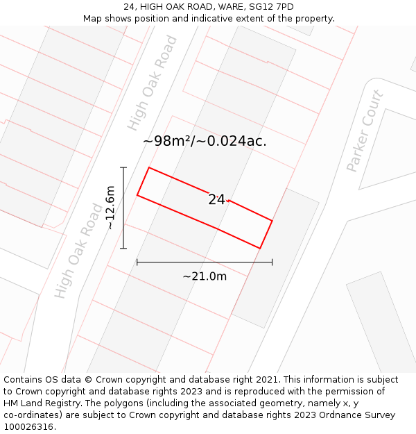 24, HIGH OAK ROAD, WARE, SG12 7PD: Plot and title map