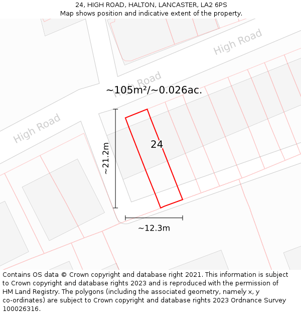 24, HIGH ROAD, HALTON, LANCASTER, LA2 6PS: Plot and title map