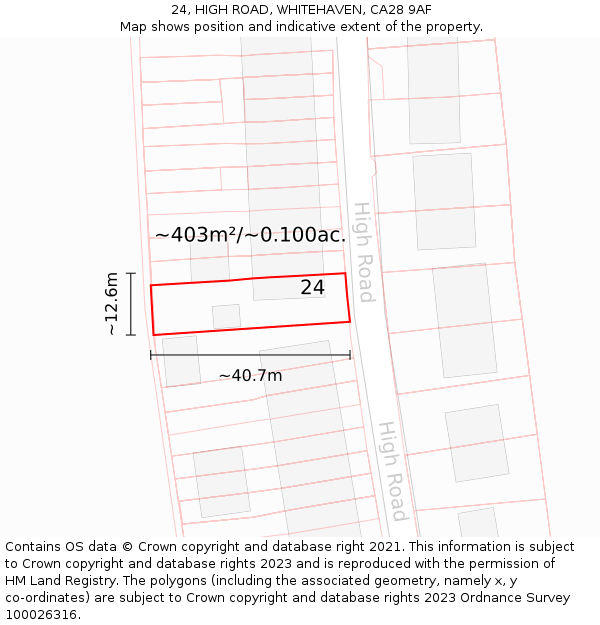 24, HIGH ROAD, WHITEHAVEN, CA28 9AF: Plot and title map