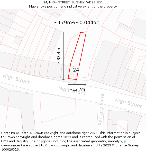 24, HIGH STREET, BUSHEY, WD23 3DN: Plot and title map