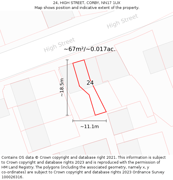 24, HIGH STREET, CORBY, NN17 1UX: Plot and title map