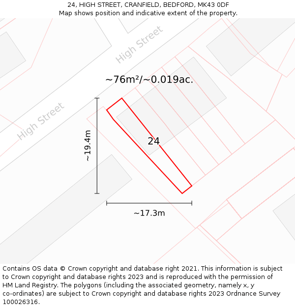 24, HIGH STREET, CRANFIELD, BEDFORD, MK43 0DF: Plot and title map