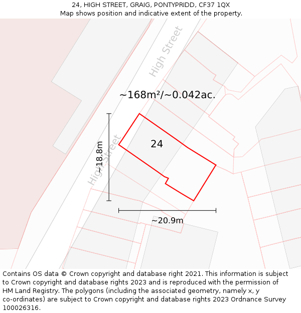24, HIGH STREET, GRAIG, PONTYPRIDD, CF37 1QX: Plot and title map