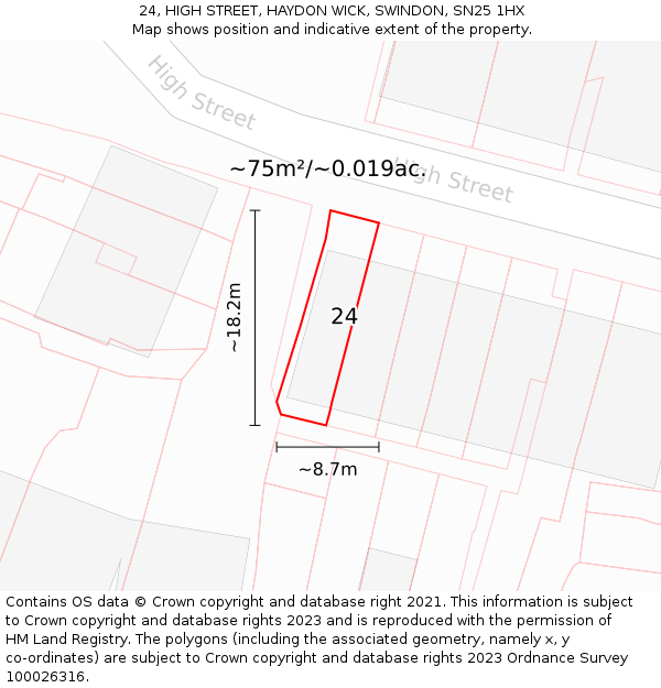 24, HIGH STREET, HAYDON WICK, SWINDON, SN25 1HX: Plot and title map