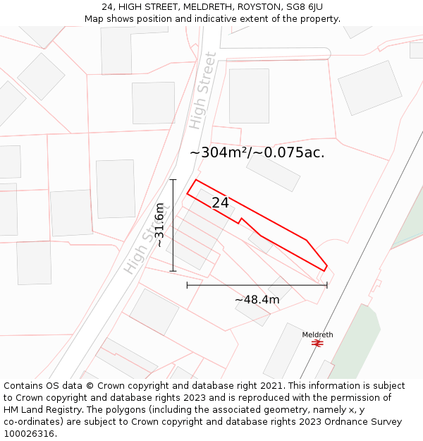 24, HIGH STREET, MELDRETH, ROYSTON, SG8 6JU: Plot and title map