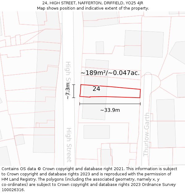 24, HIGH STREET, NAFFERTON, DRIFFIELD, YO25 4JR: Plot and title map