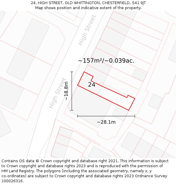 24, HIGH STREET, OLD WHITTINGTON, CHESTERFIELD, S41 9JT: Plot and title map