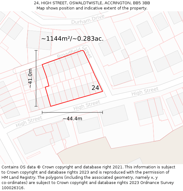 24, HIGH STREET, OSWALDTWISTLE, ACCRINGTON, BB5 3BB: Plot and title map