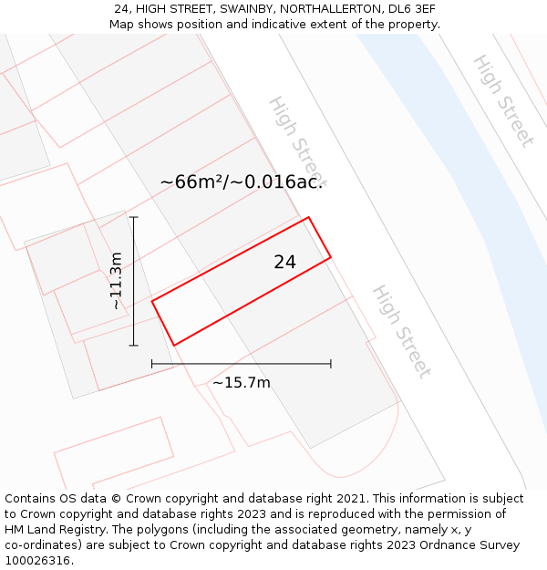 24, HIGH STREET, SWAINBY, NORTHALLERTON, DL6 3EF: Plot and title map
